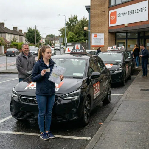 Learner arriving at RSA test centre on test day